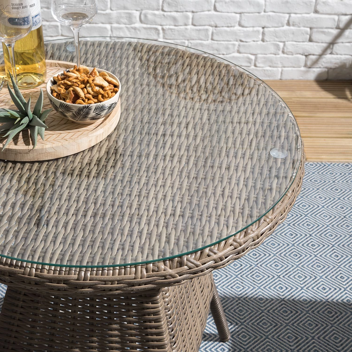 Table de jardin Villebon II - Verre de sécurité / Polyrotin - Marron – Image 9