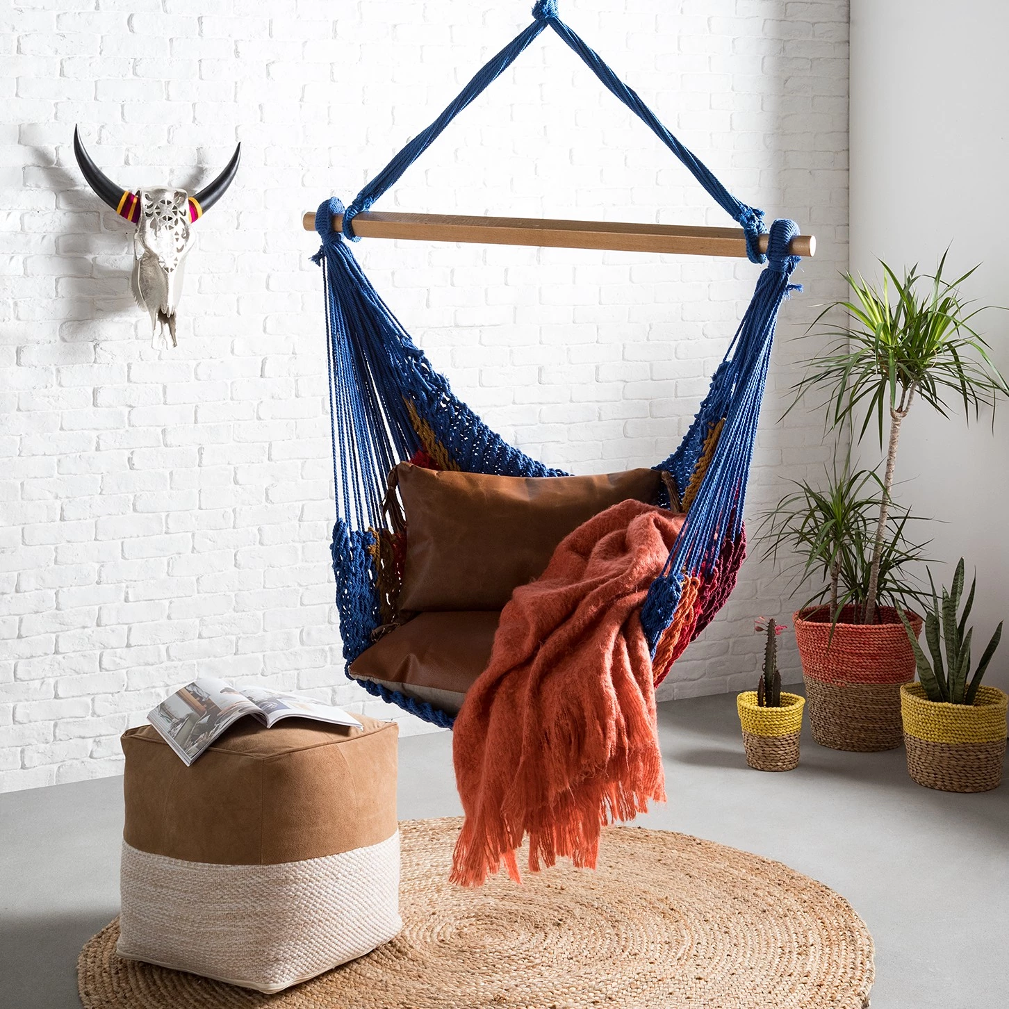 Twentyfour Fauteuil suspendu Okola - Corde de coton / HĂȘtre massif - Multicolore â Image 2