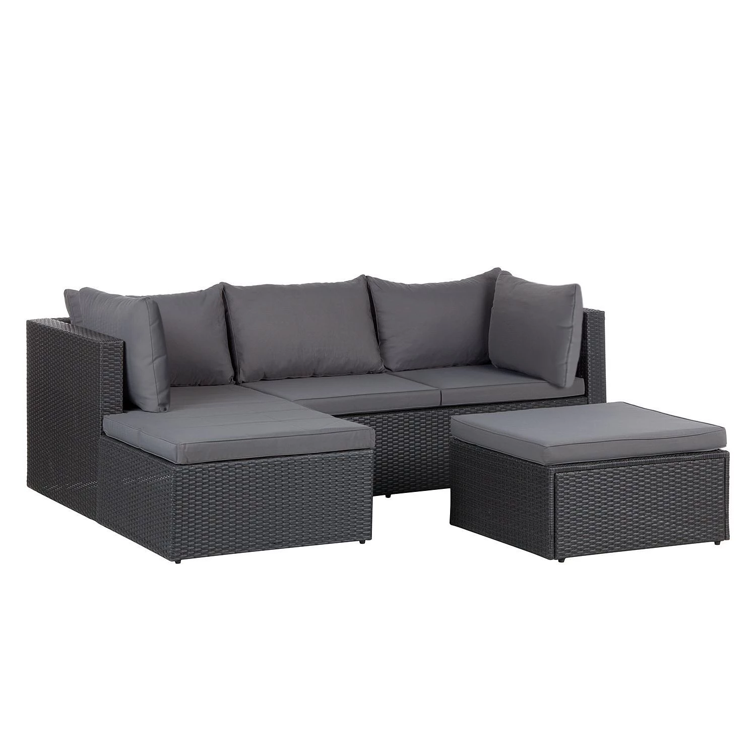 Salon de jardin Goon II (3 éléments) - Aluminium / Matière plastique - Anthracite - Méridienne courte à gauche (vue de face)