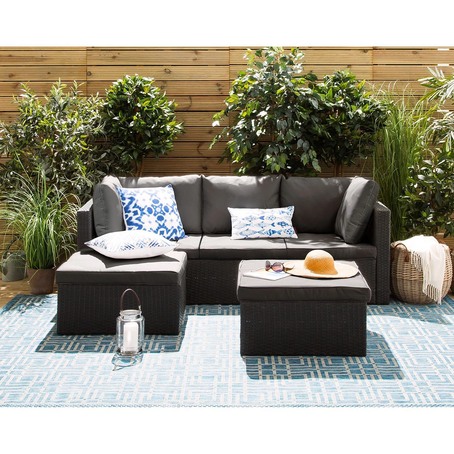 Salon de jardin Goon II (3 éléments) - Aluminium / Matière plastique - Anthracite - Méridienne courte à gauche (vue de face) – Image 2