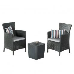 Best Freizeitmöbel Salon de balcon Napoli (3 éléments) - Polypropylène / Tissu - Graphite / Gris clair