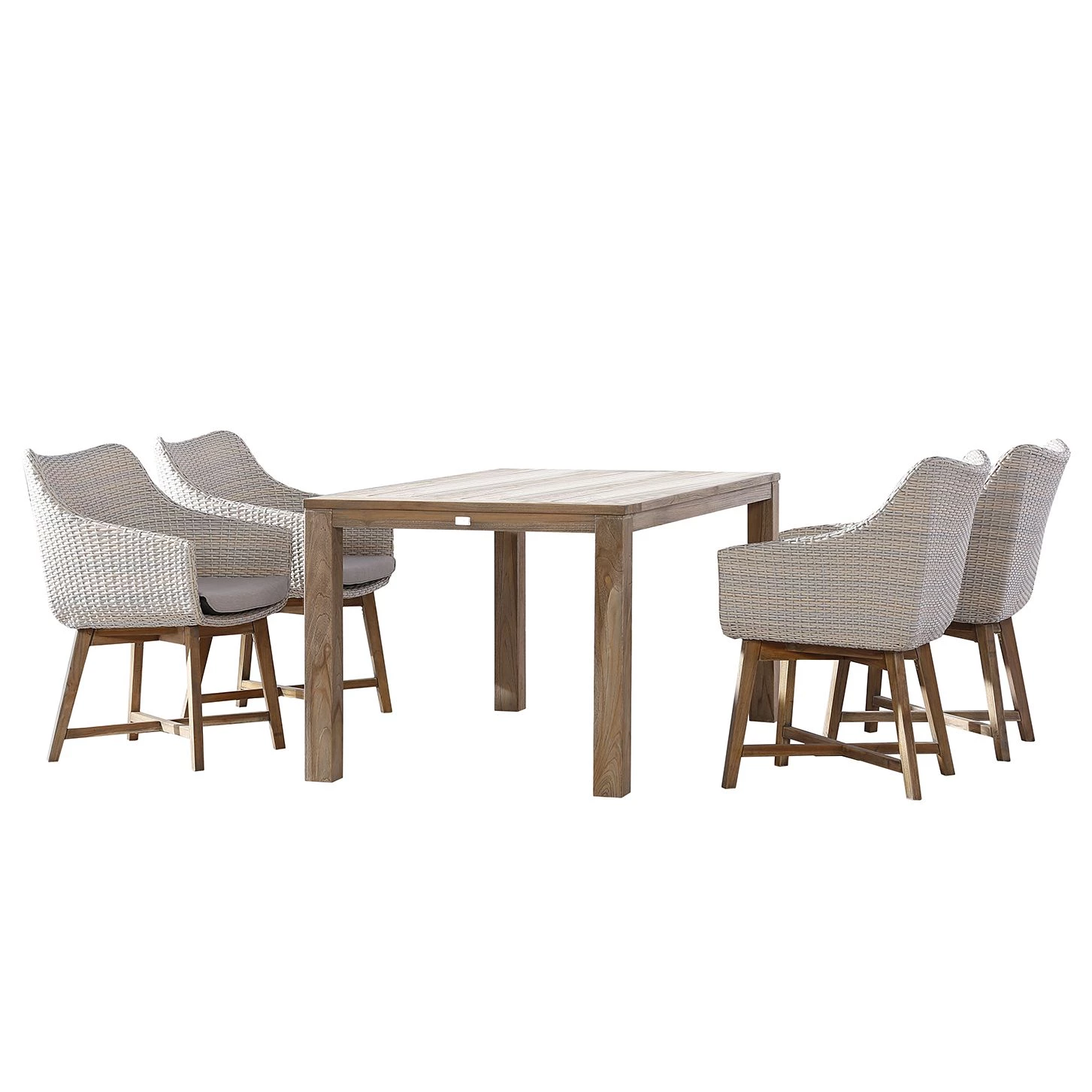 Best Freizeitmöbel Table et chaises Paterna (5 éléments) - Teck massif / Matière plastique - Marron / Beige