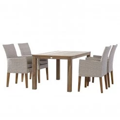 Best Freizeitmöbel Table et chaises Alicante (5 éléments) - Teck massif / Matière plastique - Marron / Beige