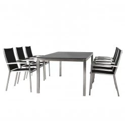 Best Freizeitmöbel Table et chaises Marbella (7 éléments) - Acier inoxydable / Tissu - Argenté / Noir