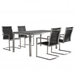 Best Freizeitmöbel Table et chaises Marbella (5 éléments) - Acier inoxydable / Tissu - Argenté / Gris