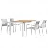 Best Freizeitmöbel Table et chaises Paros (5 éléments) - Teck massif / Tissu - Gris / Blanc