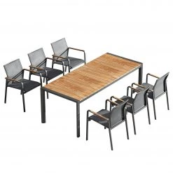 Best Freizeitmöbel Table et chaises Paros (7 éléments) - Teck massif / Tissu - Anthracite / Marron