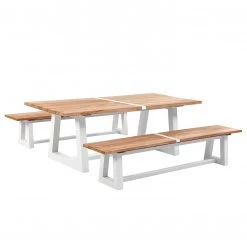 Best Freizeitmöbel Table et chaises Campione (3 éléments) - Teck massif / Aluminium - Blanc