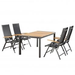 Best Freizeitmöbel Table et chaises Cavalese I (5 éléments) - Teck massif / Tissu - Gris / Marron