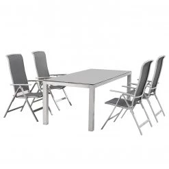 Best Freizeitmöbel Table et chaises Palermo (5 éléments) - Céramique / Tissu - Argenté / Gris