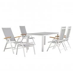 Best Freizeitmöbel Table et chaises Cavalese (6 éléments) - Céramique / Tissu - Blanc / Gris