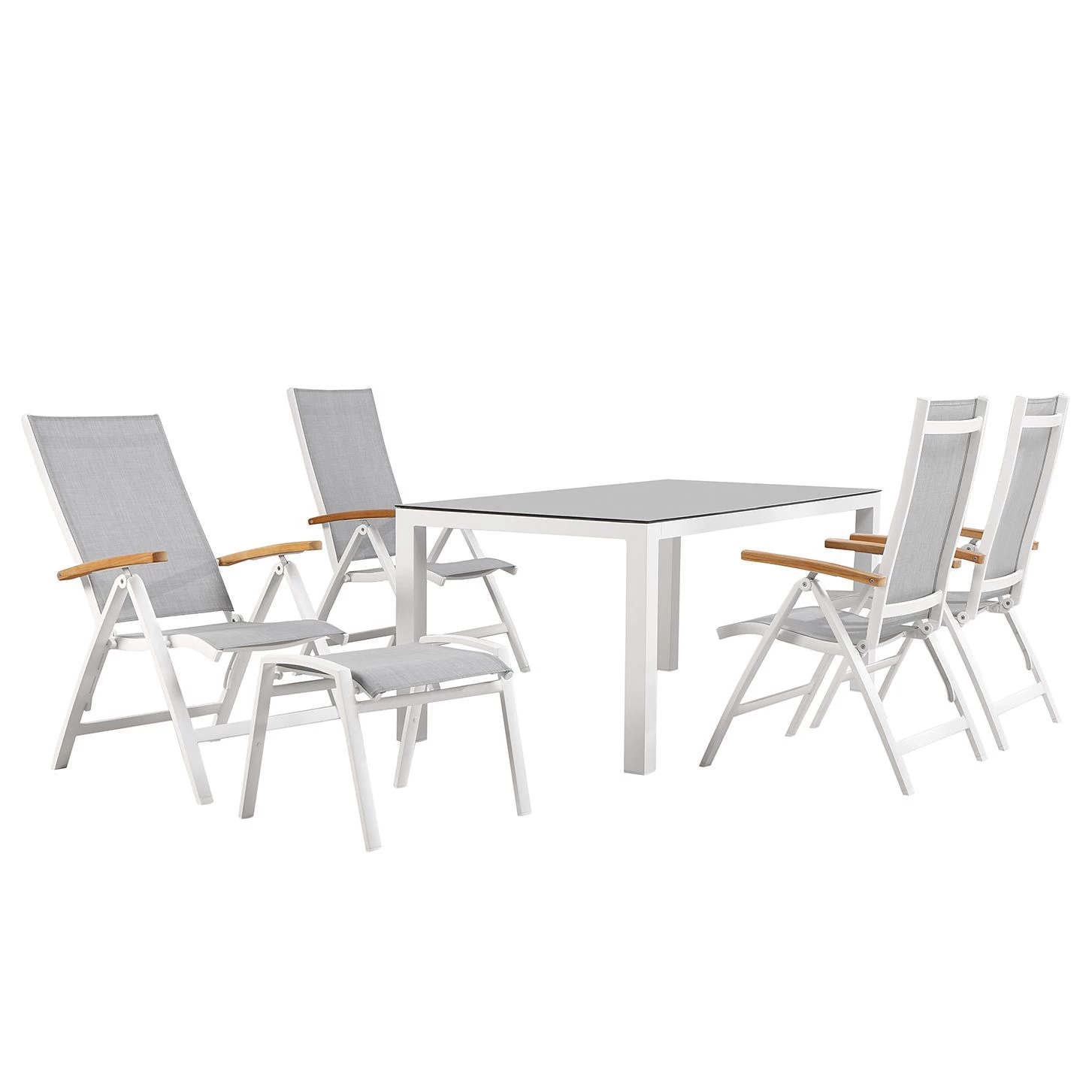 Best Freizeitmöbel Table et chaises Cavalese (6 éléments) - Céramique / Tissu - Blanc / Gris