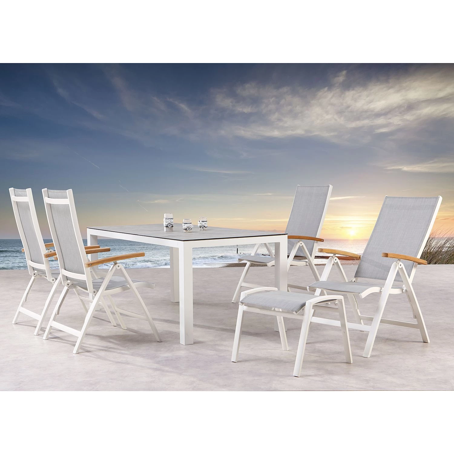 Best Freizeitmöbel Table et chaises Cavalese (6 éléments) - Céramique / Tissu - Blanc / Gris – Image 2