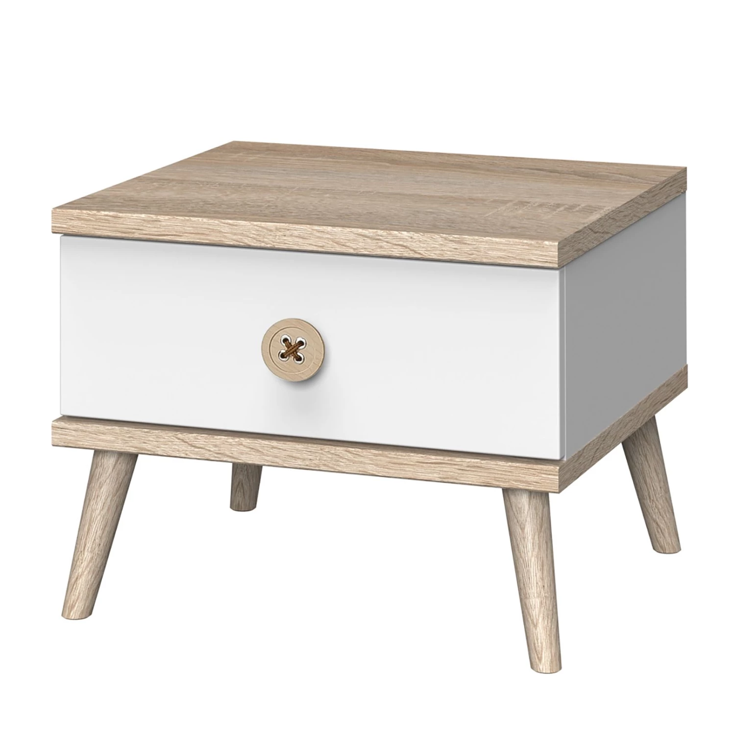 Wimex Table de chevet Billund - Blanc / Imitation chĂȘne brut de sciage