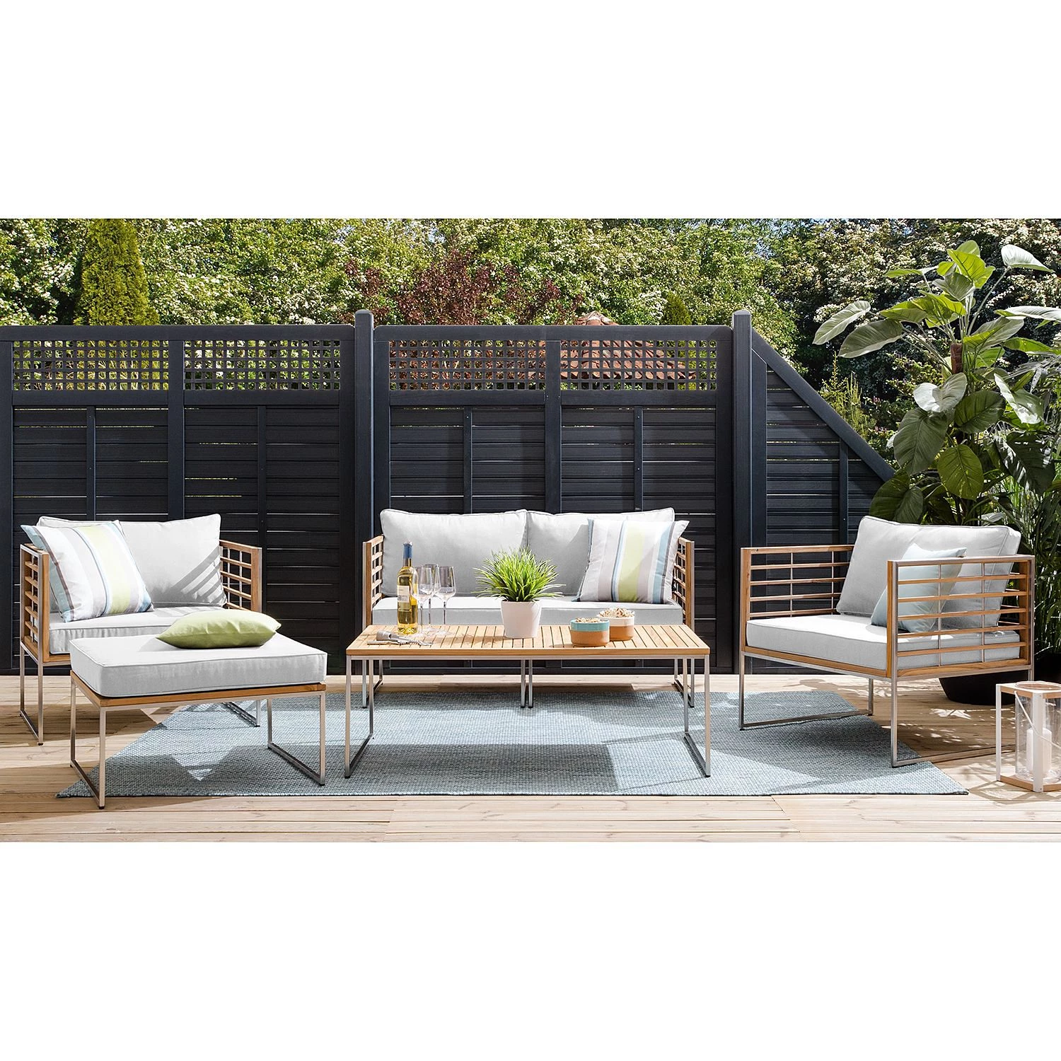 Studio Copenhagen Salon Teakline Exkl. XVII (6 éléments) - Teck massif / Tissu - Beige / Marron – Image 2