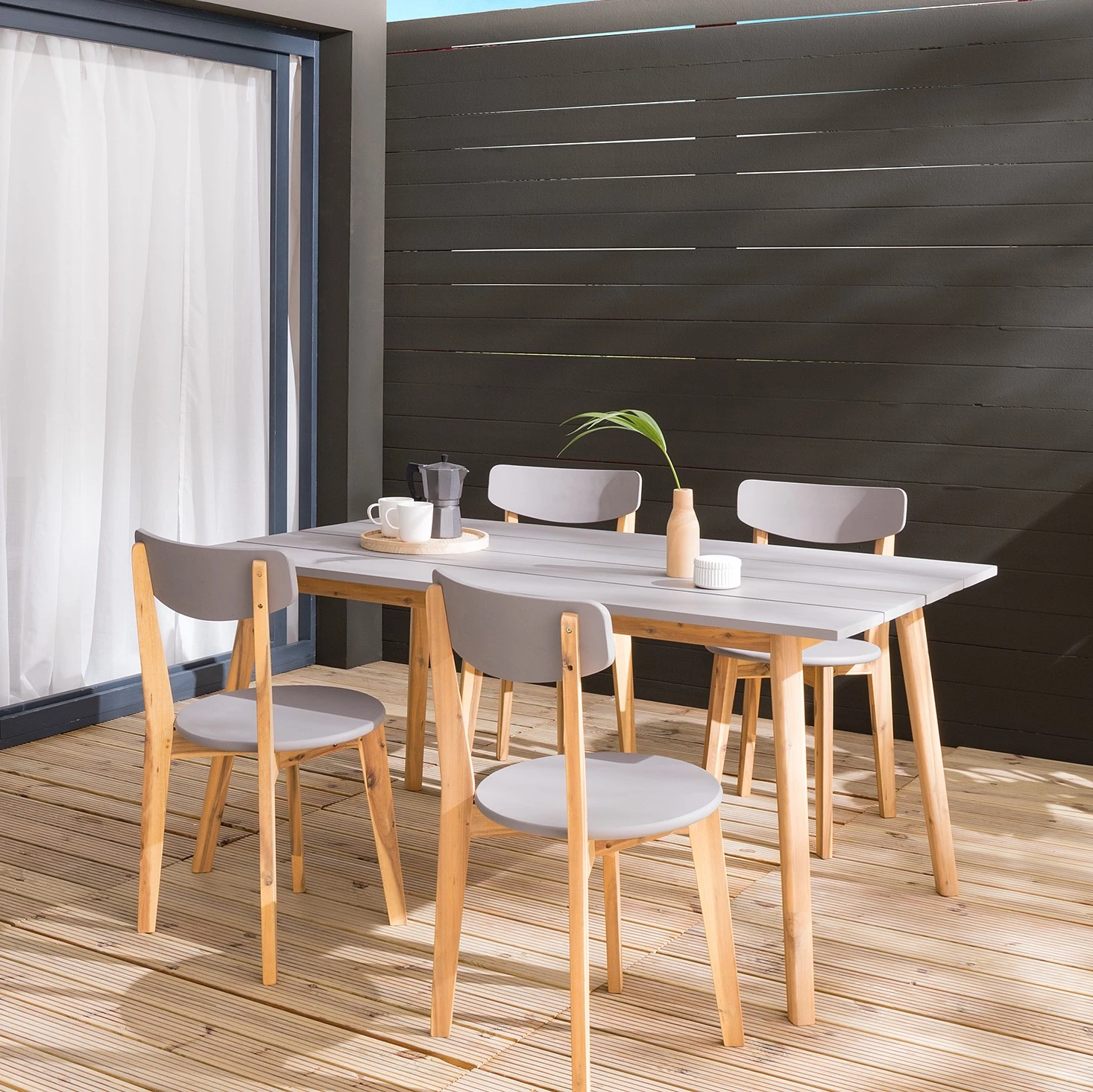 Ensemble de jardin Lindholm I (5 élém.) - Acacia massif - Gris / Marron – Image 2