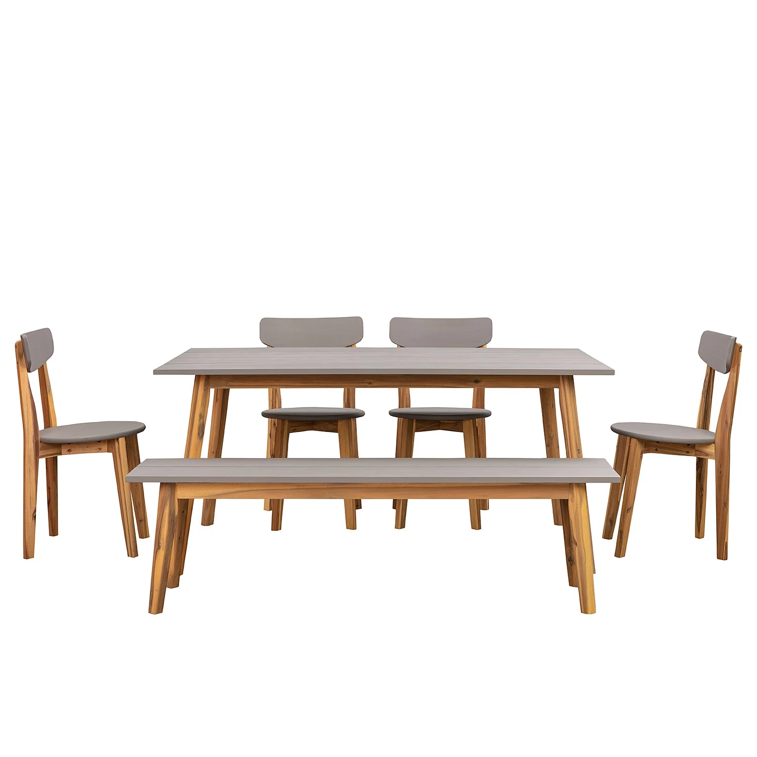 Ensemble de jardin Lindholm (6 éléments) - Acacia massif - Gris / Marron – Image 3