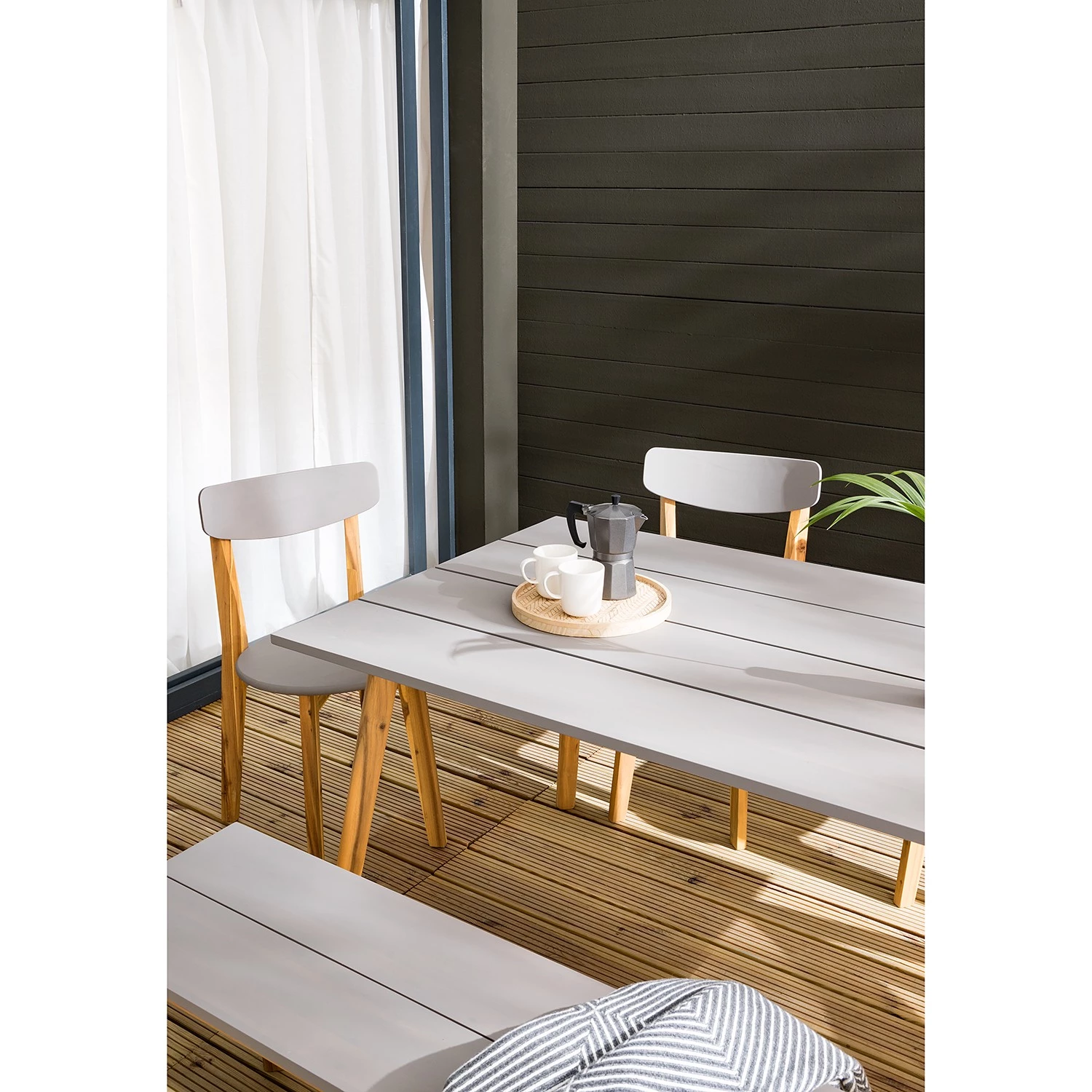 Ensemble de jardin Lindholm (6 éléments) - Acacia massif - Gris / Marron – Image 7