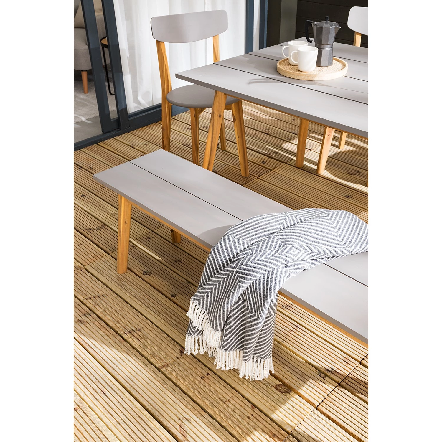 Ensemble de jardin Lindholm (6 éléments) - Acacia massif - Gris / Marron – Image 9