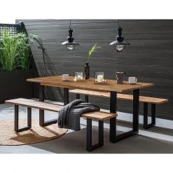 Ensemble de jardin Edgewood (3 éléments) - Acacia massif / Fer - Marron / Noir