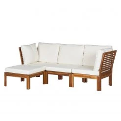 Jardi Salon de détente Lexi I (4 éléments) - Tissu / Acacia massif - Blanc cassé / Marron