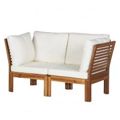 Jardi Salon de détente Lexi I (2 éléments) - Tissu / Acacia massif - Blanc cassé / Marron