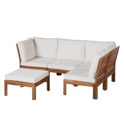 Jardi Salon de détente Lexi I (5 éléments) - Tissu / Acacia massif - Blanc cassé / Marron