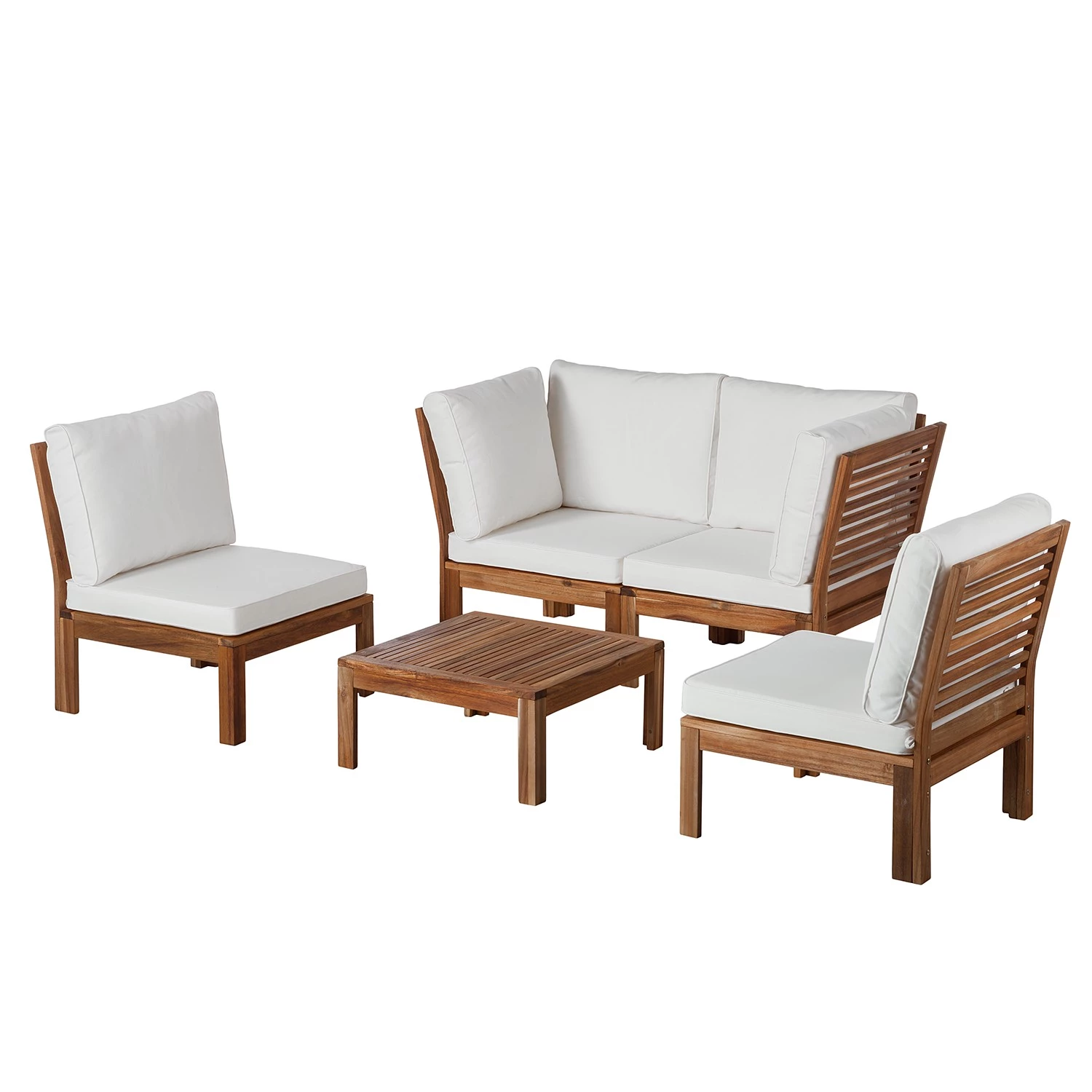 Jardi Salon de détente Lexi III (5 éléments) - Tissu / Acacia massif - Blanc cassé / Marron