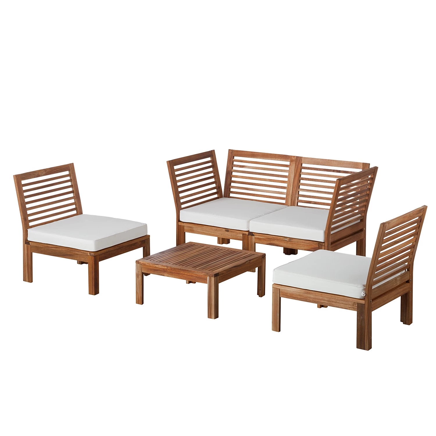 Jardi Salon de détente Lexi III (5 éléments) - Tissu / Acacia massif - Blanc cassé / Marron – Image 4