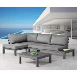 Salon de jardin Luanda (3 éléments) - Aluminium / Tissu - Anthracite / Gris