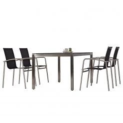 Table et chaises Marbella (5 éléments) - Acier inoxydable / Ergotex - Argenté / Noir