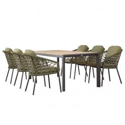 Table et chaises Mali (7 éléments) - Aluminium / Teck massif - Anthracite / Vert