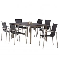 Best Freizeitmöbel Table et chaises Marbella I (7 éléments) - Acier inoxydable / Ergotex - Argenté / Noir