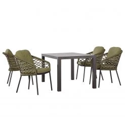 Table et chaises Mali (5 éléments) - Aluminium / Verre - Anthracite / Vert