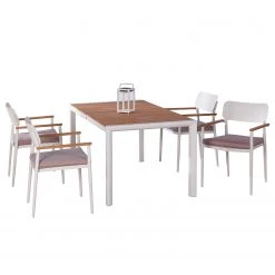 Table et chaises Dakar III (9 éléments) - Aluminium / Teck massif - Blanc / Teck