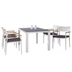 Table et chaises Dakar I (9 éléments) - Aluminium / Verre - Blanc / Gris