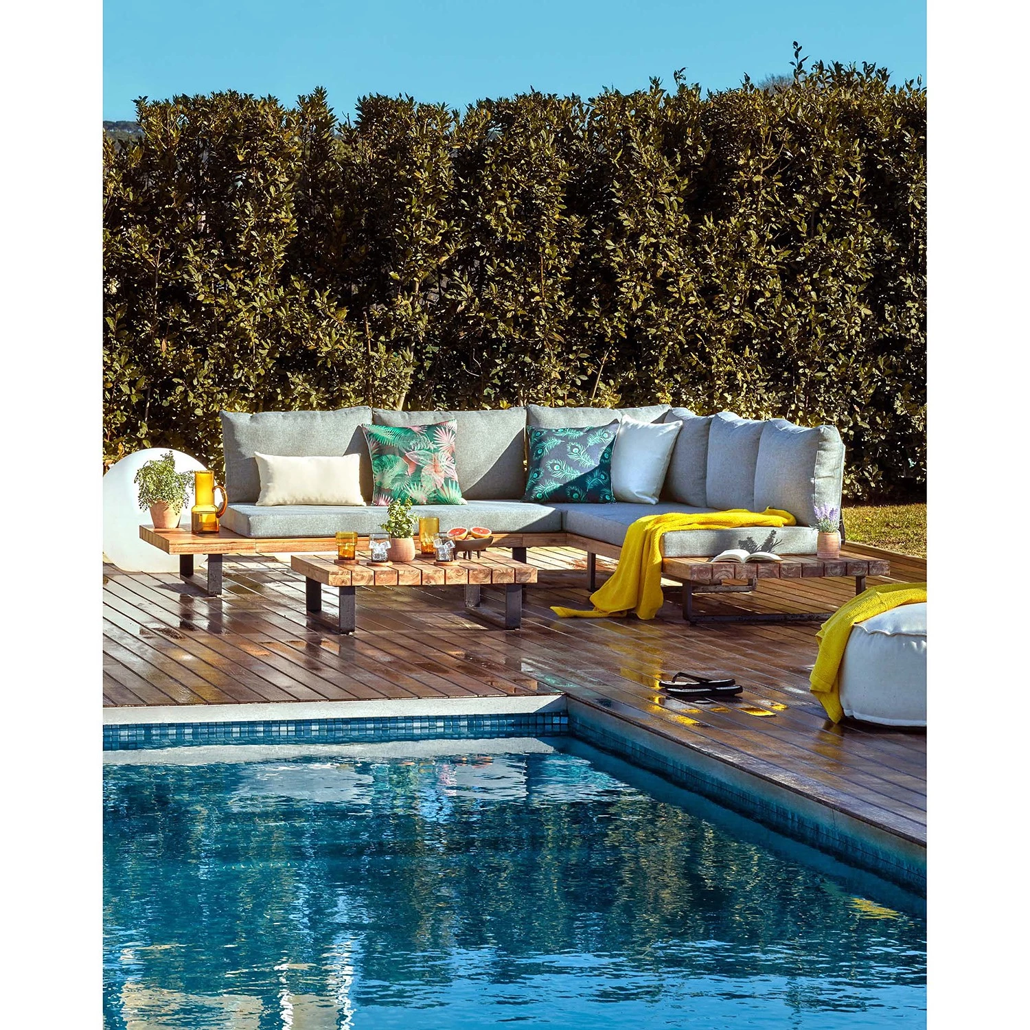 Julià Grup Salon de détente Zalika (4 éléments) - Acacia massif / Polyester - Marron / Gris – Image 2