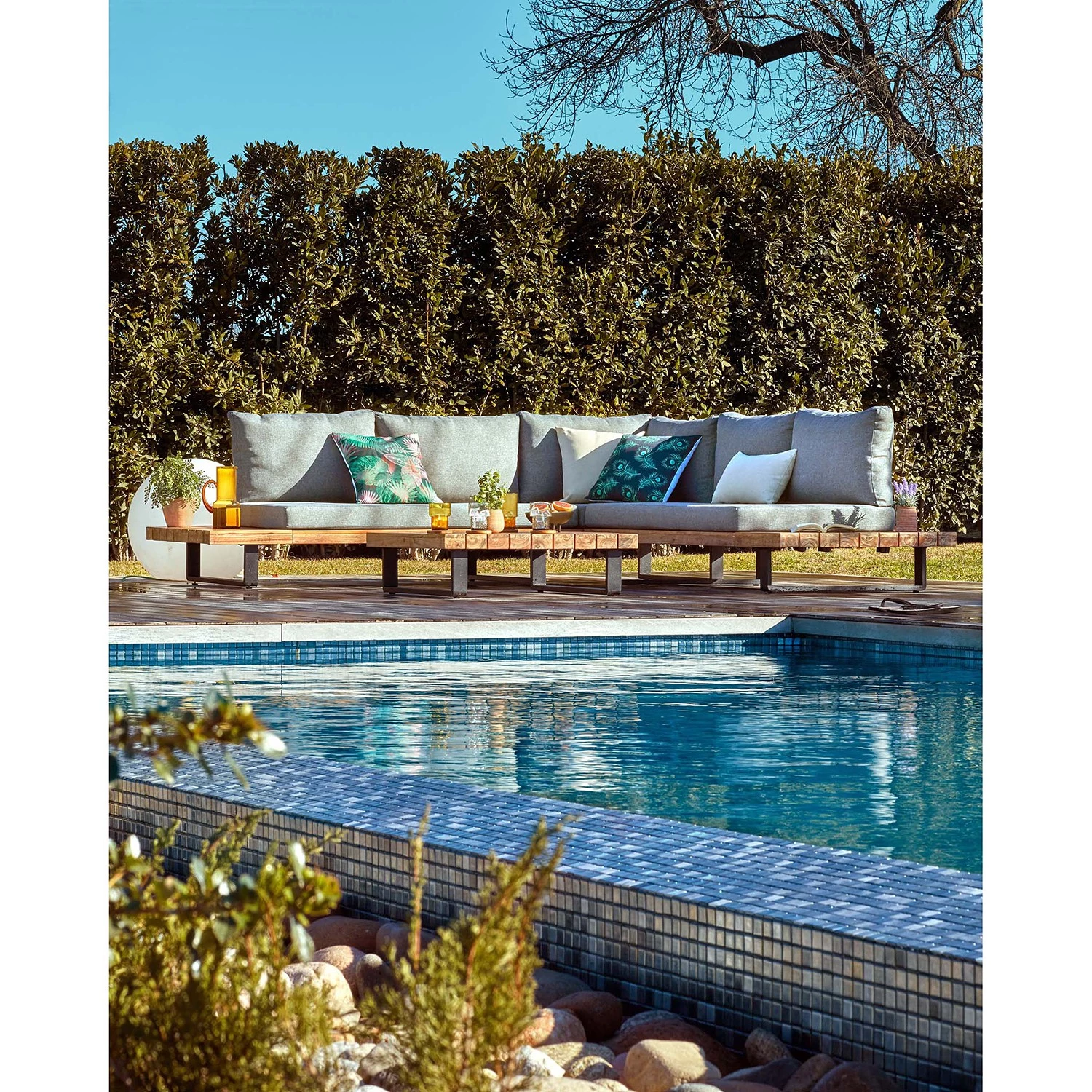 Julià Grup Salon de détente Zalika (4 éléments) - Acacia massif / Polyester - Marron / Gris – Image 3