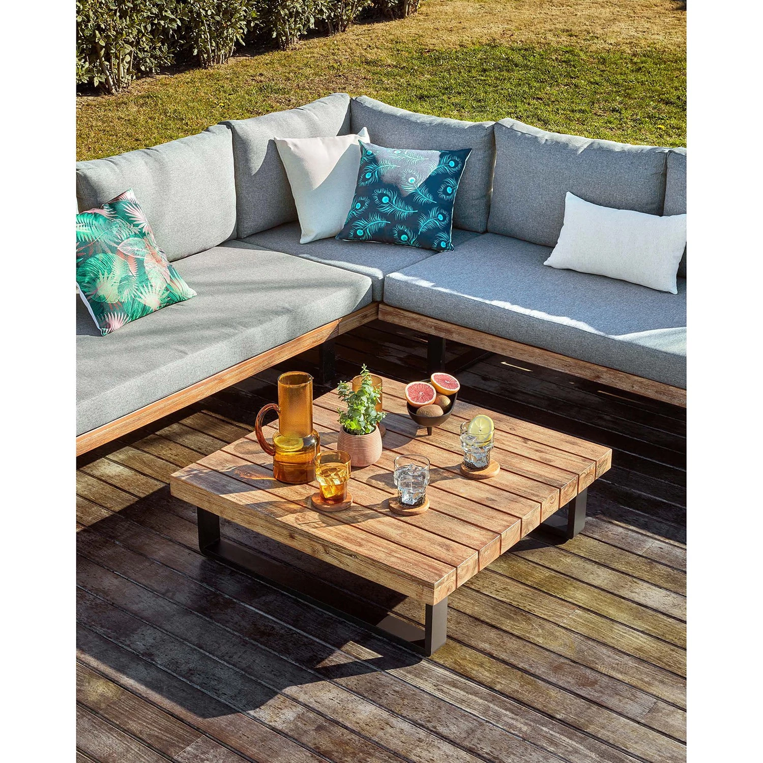 Julià Grup Salon de détente Zalika (4 éléments) - Acacia massif / Polyester - Marron / Gris – Image 4