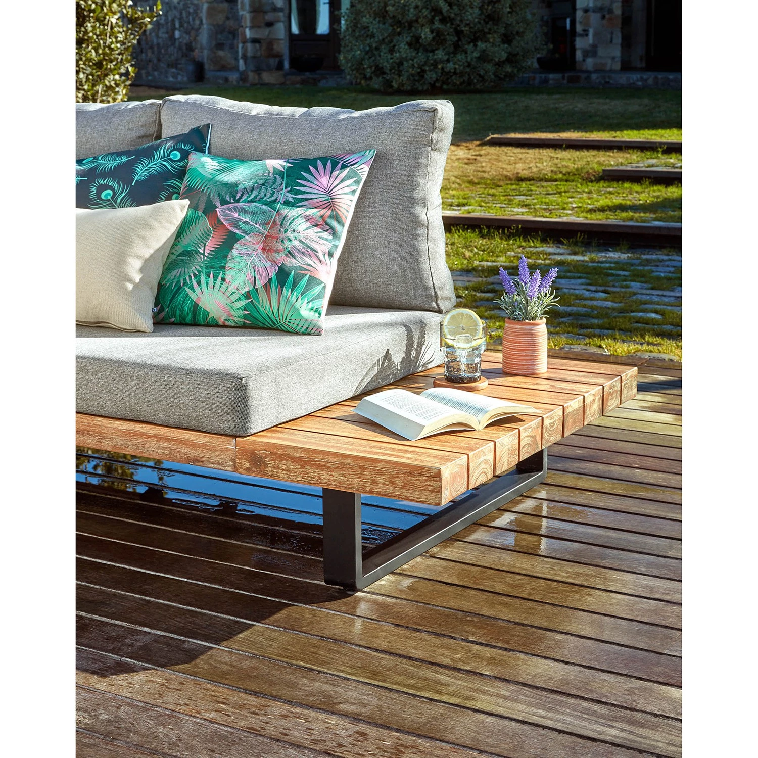 Julià Grup Salon de détente Zalika (4 éléments) - Acacia massif / Polyester - Marron / Gris – Image 5