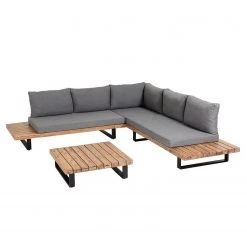 Julià Grup Salon de détente Zalika (4 éléments) - Acacia massif / Polyester - Marron / Gris