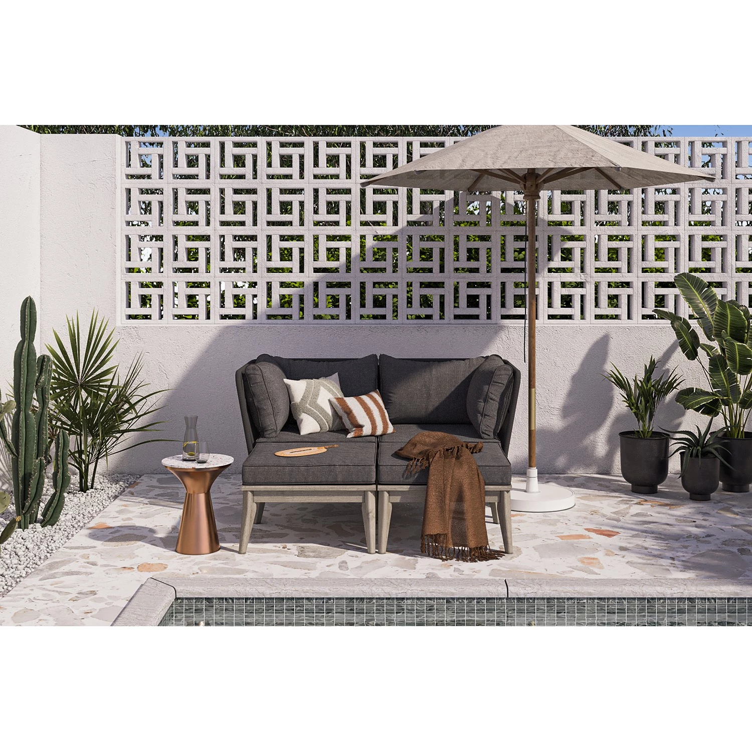 Salon de jardin Fifo II (4 éléments) - Acacia massif / Polyester - Gris – Image 2