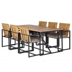 Ensemble de jardin LeRoy (7 éléments) - Acacia massif / Acier - Marron / Noir