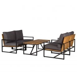 Salon de jardin LeRoy I (5 éléments) - Polyester / Acacia massif - Gris / Acacia