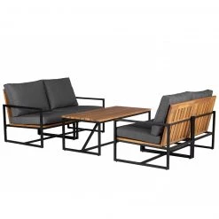 Salon de jardin LeRoy III (5 éléments) - Polyester / Acacia massif - Gris / Acacia