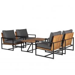 Salon de jardin LeRoy IV (5 éléments) - Polyester / Acacia massif - Gris / Acacia