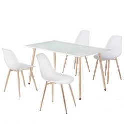 Ensemble de jardin Hawi I (5 éléments) - Verre de sécurité / Acier - Blanc / Imitation chêne Sonoma