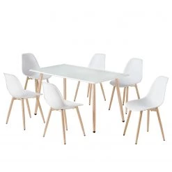 Ensemble de jardin Hawi (7 éléments) - Verre de sécurité / Acier - Blanc / Imitation chêne Sonoma