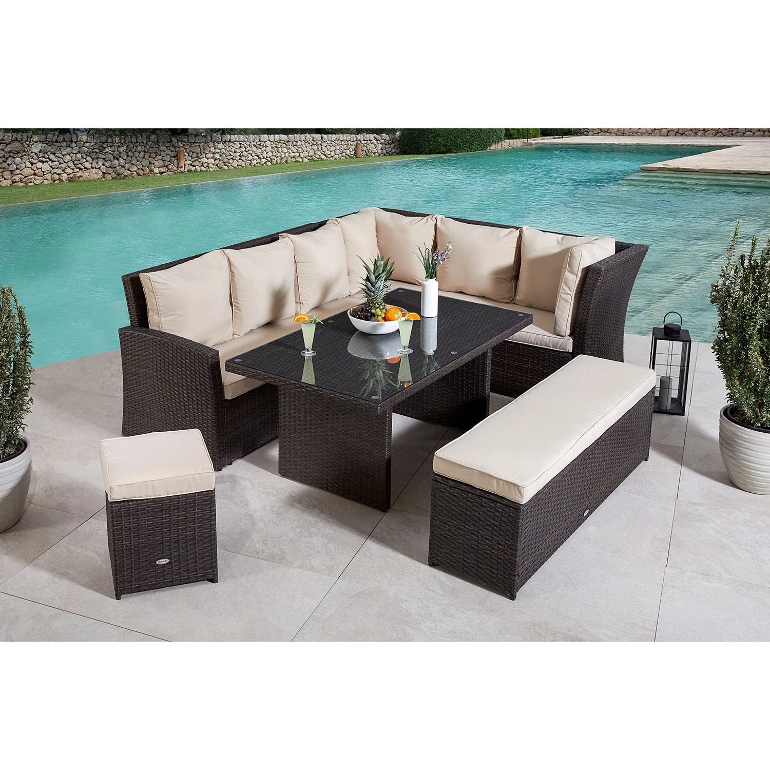 Merxx Ensemble de jardin Barcelona (5 élém.) - Polyrotin / Polyester - Beige / Marron – Image 4