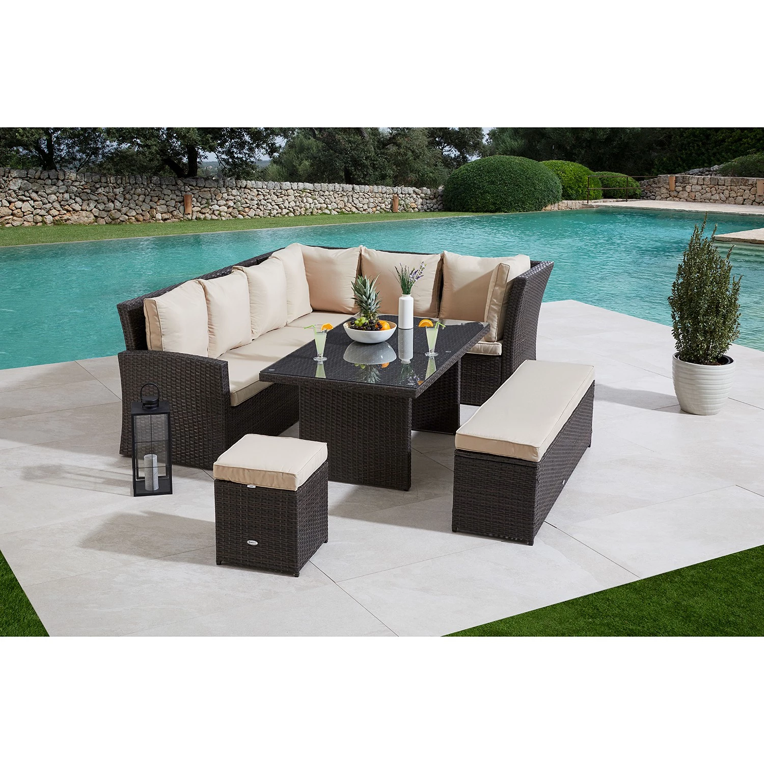 Merxx Ensemble de jardin Barcelona (5 élém.) - Polyrotin / Polyester - Beige / Marron – Image 5